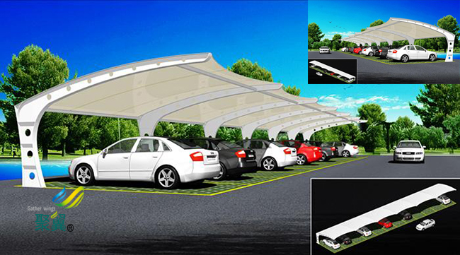 膜結構汽車車棚停車棚遮風擋雨|張拉式車棚
