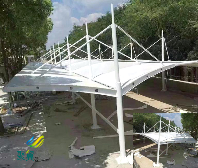  汽車棚膜結構車棚施工方案|停車棚定做安裝